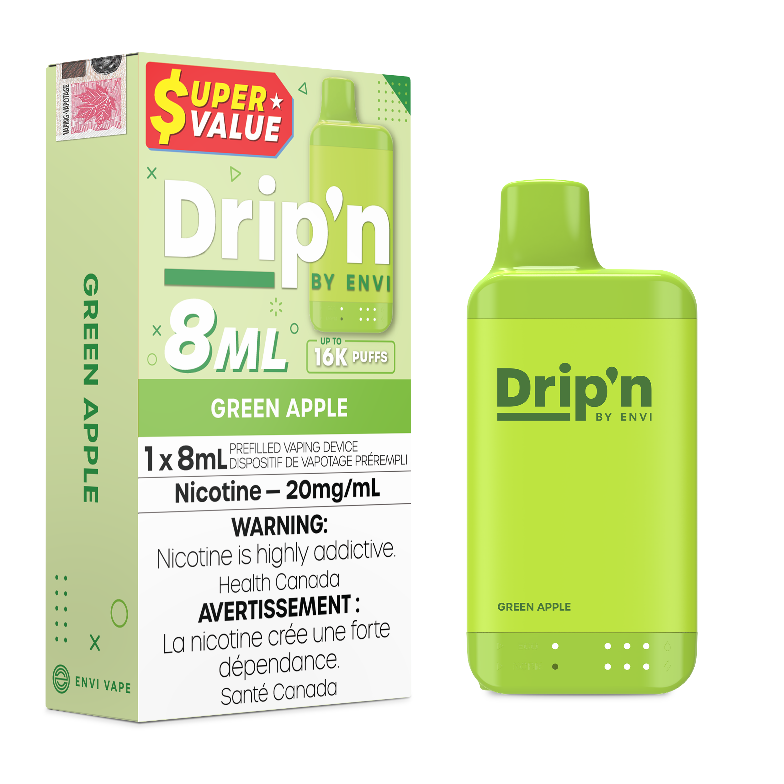 Drip'n 8ML - Green Apple [AB] | Disposable Vape | Edmonton Vape Shop +  Delivery  Vapour Choice
