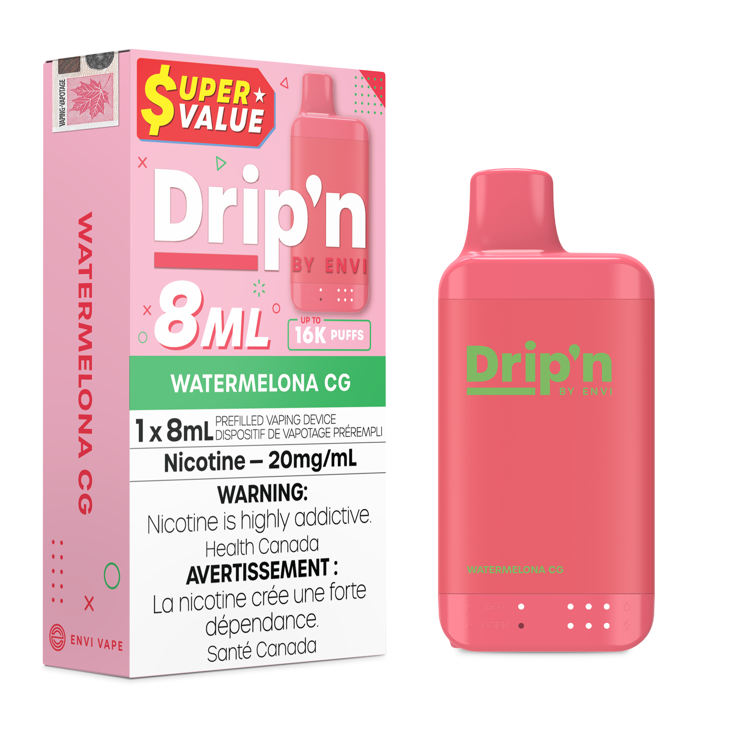 Drip'n 8ML - Watermelona CG [AB] | Disposable Vape | Edmonton Vape Shop +  Delivery  Vapour Choice