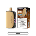 An ORBITO Lumo-Ai 120K disposable vape device in coffee brown and black, shown next to its retail packaging box on a white background.