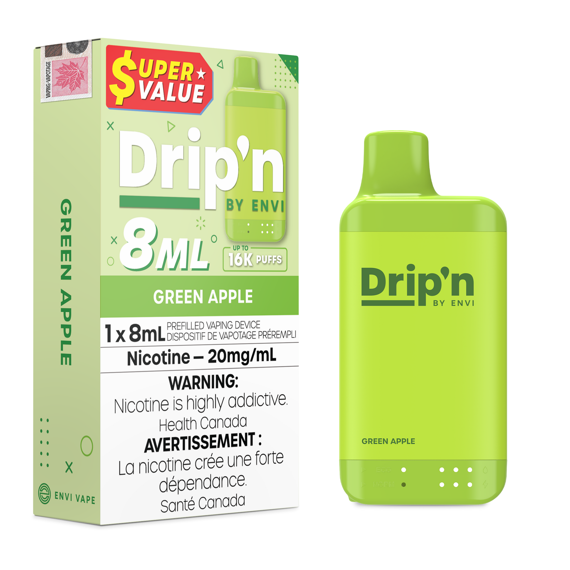 Drip'n 8ML - Green Apple [AB] | Disposable Vape