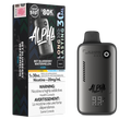 Alpha vape device and packaging on a white background