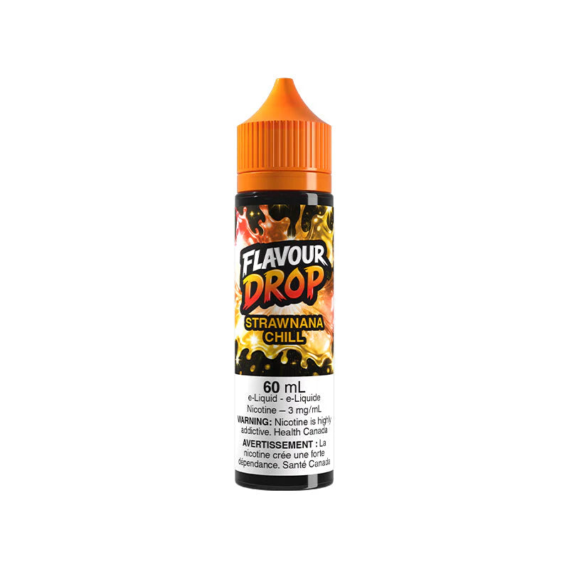 Flavour Drop Strawnana Chill vape juice bottle on a white background