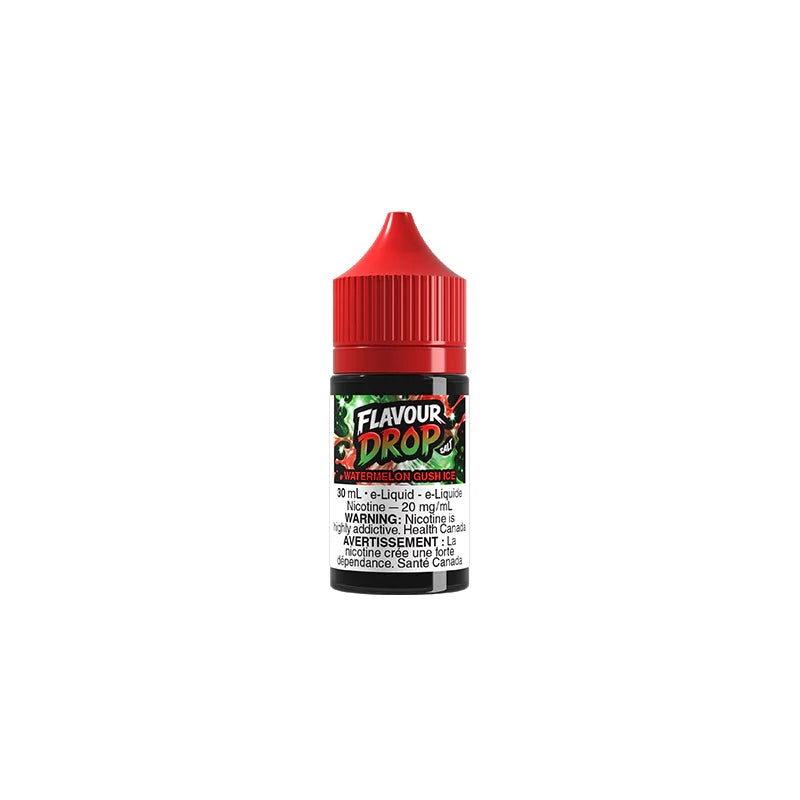 Flavour Drops e-liquid bottle with red cap on a white background