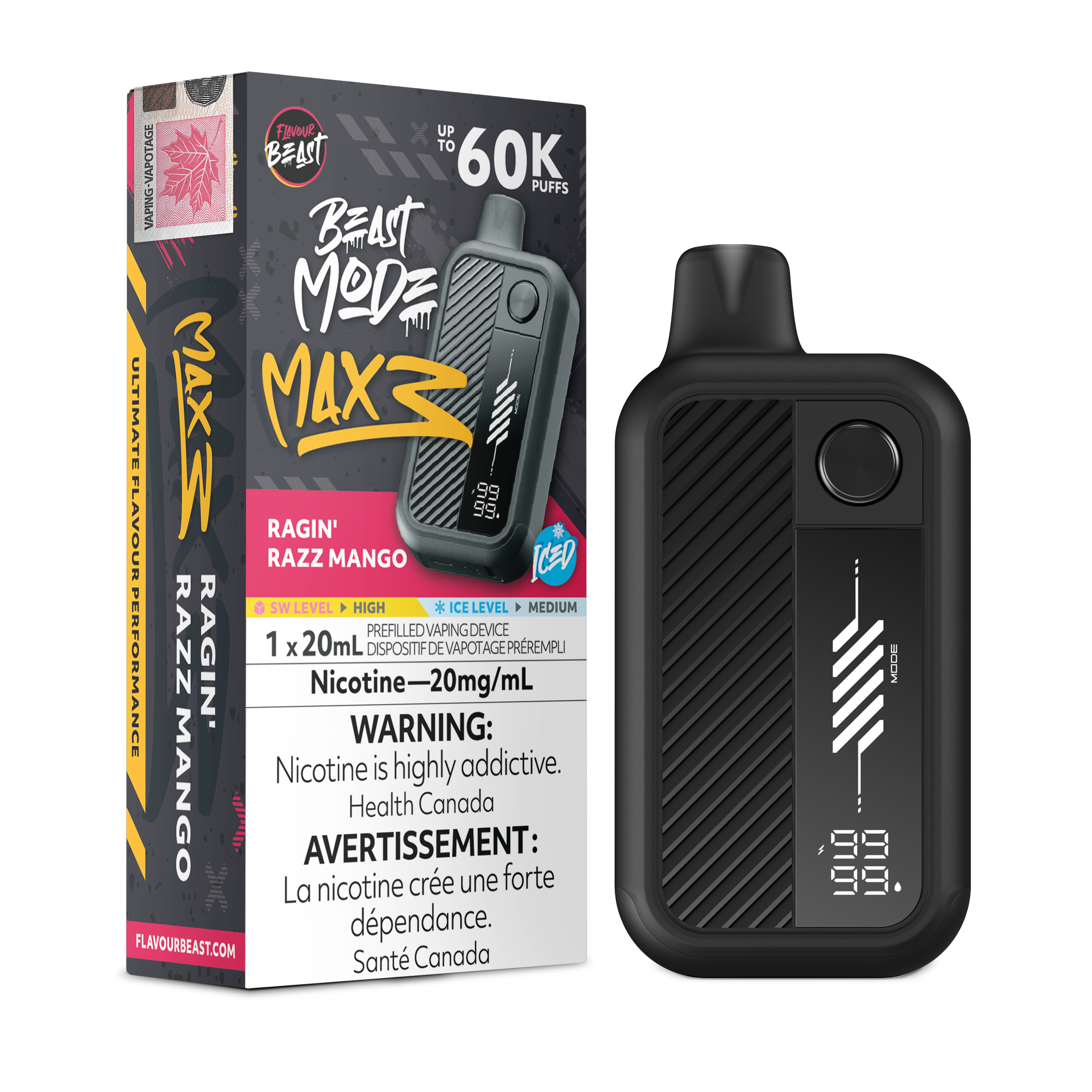 Flavour Beast Beast Mode Max 3 - Ragin' Razz Mango Iced
