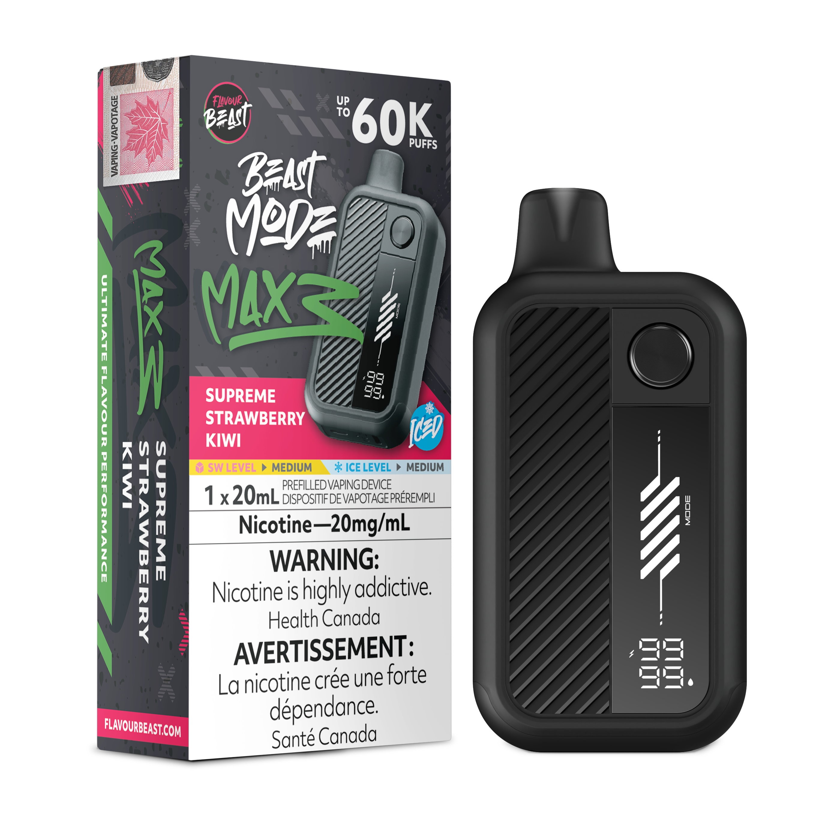 Flavour Beast Beast Mode Max 3 - Supreme Strawberry Kiwi Iced