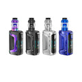 Four vaping devices in different colors on a white background