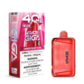 A red disposable vape device next to its pink and white retail box, labeled 'Kraze Giga' and 'Cherry Blast G Ice'.