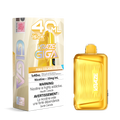 A 40 mL disposable vape device in a metallic gold finish stands next to its packaging box. The box is cream-colored with gold lettering and features the brand name 'Kraze Giga' and flavor 'Pina Colada Ice'.