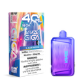 Kraze Giga S. Blue Razz G disposable vape device next to its retail packaging box, featuring a vibrant purple and blue color scheme with neon accents.