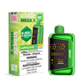 Green vape device with packaging labeled 'Kraze Mega X' on a white background