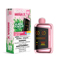 Kraze Mega X vape device and packaging with strawberry kiwi ice flavor on a white background