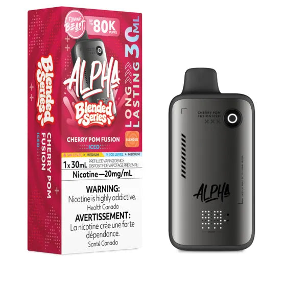 Alpha Vape device with packaging on a white background
